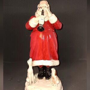 Vintage Otagiri Santa figurine playing the Clarinet music box with dogs